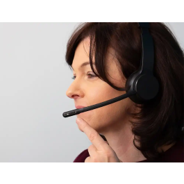 Q-connect Auricular Inalámbrico Diadema con Micrófono Flexible, Botón Bluetooth USB, Color Negro