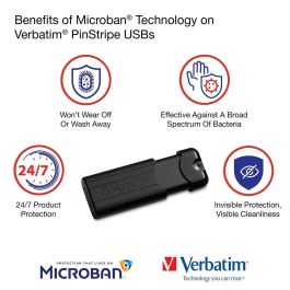 Verbatim PinStripe Memoria USB 3.0 de 128GB Negro, con Diseño Deslizante Retráctil para Protección de Conexión y Transferencias Rápidas