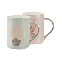 DKD Home Decor Mug Infusiones Scandi Porcelana 420ml Verde Menta Beige Apto Microondas y Lavavajillas Pack 12 Unidades