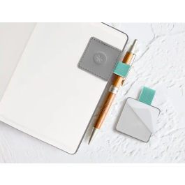 Antartik Portabolígrafo Autoadhesivo para Cuaderno, Agenda y Tablet hasta 15mm Grosor, Gris y Turquesa