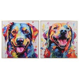 DKD Home Decor Cuadro Decorativo Moderno con Perro Multicolor Dorado de Aluminio y MDF 80x80x3.5 cm (2 Unidades)