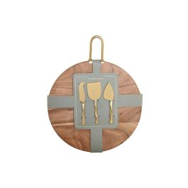 DKD Home Decor Tabla de Cortar Moderna Set de 4, Colores Dorado y Natural, Madera de Acacia y Acero Inoxidable, 45x45x1.5 cm