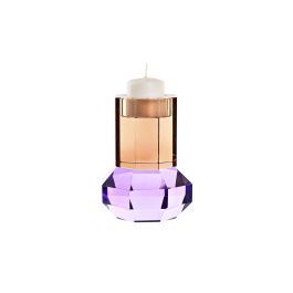 DKD Home Decor Portavela Decorativo Moderno de Cristal, Colores Naranja y Lila Bicolor, 9 x 9 x 12 cm