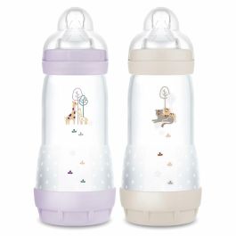MAM MAM9001616836640 Set 2 Biberones Easy Start Anticólico 320 ml con Tetina Flow 3, Lila y Arena
