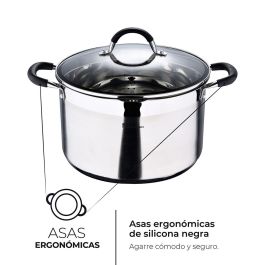 Masterpro Olla Foodies Bgmp-1506-bk, Acero Inoxidable 18/10, 9.5L, Ø28x16.5cm, Tapa de Vidrio, Inducción