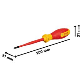 BOSCH AAAKE93041 Destornillador VDE PH1x100 Aislado 1000 V, mango ergonómico de elastómero termoplástico