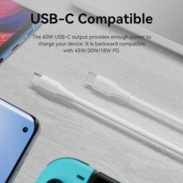 Vention TRCWH Cable USB 2.0 Tipo-C Macho a Tipo-C Macho, Carga Rápida 60W / 3A y Datos 480Mbps, 2 Metros, Blanco