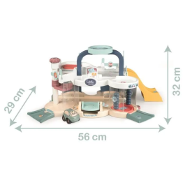 Smoby Ls Primer Garaje con Ascensor Mágico, Lavadero, Puente de Reparación y Helipuerto para Niños