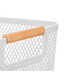 Kipit Cesta de Plástico con Asa de Bambú Blanca 36x22 cm (Set de 24)
