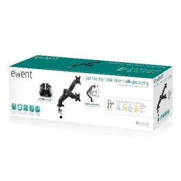 Ewent EW1516 Soporte Dual Ergonómico de Escritorio con Resorte de Gas para 2 Monitores hasta 32 Pulgadas, VESA, USB 3.1, Negro