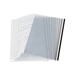Funda multitaladro Q-connect Din A4 Cristal 70 micras con borde negro, Bolsa 10 unidades