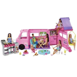 Mattel Supercaravana Barbie 2025 con 7 Zonas de Juego y 6 Accesorios, Dimensiones 88x37,30x52,40 cm