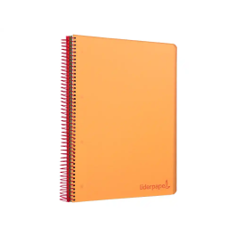 Liderpapel Cuaderno espiral A4 Micro Wonder tapa plástico 120 hojas 90gr cuadro 5mm banda 4 taladros color naranja