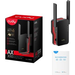 Cudy RE3000 Repetidor WiFi 6 Mesh AX3000 Dual Band Gigabit Ethernet Negro/Rojo