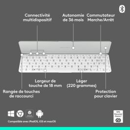 Teclado portátil - Inalámbrico - Logitech - Keys-To-Go 2 - para Tablet - AZERTY - Gris claro Teclado portátil - Inalámbrico - Logitech - Keys-To-Go 2 - para Tablet - AZERTY - Gris claro
