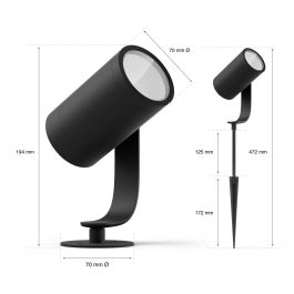 Philips Hue Foco Exterior Lily White & Color Ambiance, Alumbrado de pie Negro, 600lm, Bluetooth, Regulable