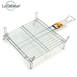 La Dehesa Parrilla Doble Zincada 45x45 cm con 4 Patas y Asa Cierre Material Acero Metalizado