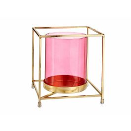 Giftdecor Base de Vela de Cristal Cuadrada Rosa con Metal Oro - 14x15.5x14 cm (8 Unidades)