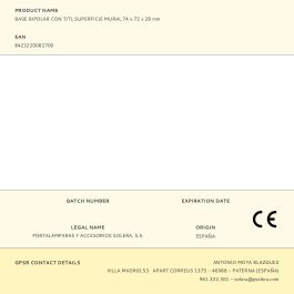 Solera Base bipolar 2P+T T/TL superficie mural 74x72x28mm, 10A 250V, blanco