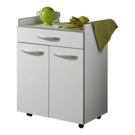 Ekipa Carrito de Cocina HARMONY con Ruedas, Blanco Mate, 2 Puertas, 1 Cajón, Ideal Microondas, L 60 x P 44.5 x H 81.5 cm