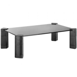 Aisens Soporte Elevador para Monitor y Portátil de Cristal Templado Negro, Regulable en Altura hasta 124mm y Carga Máxima 20kg