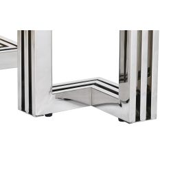 DKD Home Decor Mesa Centro Moderna Blanca Plateada de Acero y Cristal 120x60x45 cm