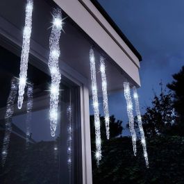 Lumineo Luces LED de Carámbano Conectables y Parpadeantes, 60 LED, Luz Fría, 3,6 metros, para Exterior IP44