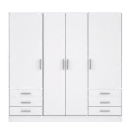 Armario JUPITER 4 puertas 6 cajones - Blanco mate - L 206,5 x P 60 x H 200 cm Armario JUPITER 4 puertas 6 cajones - Blanco mate - L 206,5 x P 60 x H 200 cm