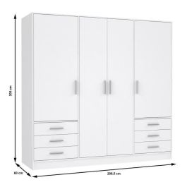 Armario JUPITER 4 puertas 6 cajones - Blanco mate - L 206,5 x P 60 x H 200 cm Armario JUPITER 4 puertas 6 cajones - Blanco mate - L 206,5 x P 60 x H 200 cm