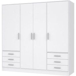 Armario JUPITER 4 puertas 6 cajones - Blanco mate - L 206,5 x P 60 x H 200 cm Armario JUPITER 4 puertas 6 cajones - Blanco mate - L 206,5 x P 60 x H 200 cm