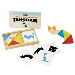 Jeujura Juego de Tangram de Madera en Caja con 7 Piezas y 30 Tarjetas de Modelos. Puzzle Didáctico para Niños +3 Años