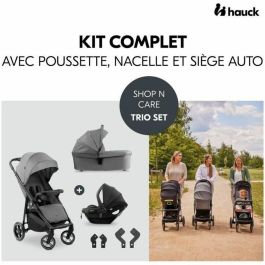 Hauck HAU1731474471948 Set de Viaje 3 en 1 Shop N Care Trio - Cochecito, Capazo, Silla de Auto, Adaptadores - 4 Ruedas - Gris