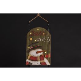 DKD Home Decor Decoración Colgante Navidad Tradicional Madera 12 LEDs con Pilas AA Verde Gris Oscuro 9.5x44x22 cm (4 Unidades)