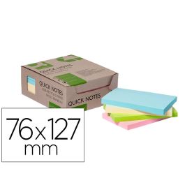 Bloc De Notas Adhesivas Quita Y Pon Q-Connect 76x127 mm 100% Papel Reciclado Colores Pasteles En Caja De Carton 12 unidades