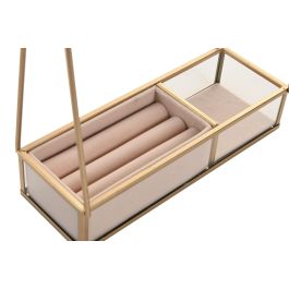 DKD Home Decor Joyero Glam Dorado Beige 8 x 28 x 20 cm - Organizador de Metal para Joyas