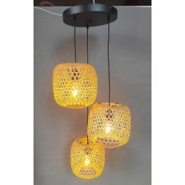 DKD Home Decor Lámpara de Techo de Bambú y Ratán Marrón Negro, Estilo Tropical con 3 Bombillas E27 50W, 43x100 cm