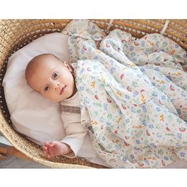 KioKids Muselina de Bebé 120x120 cm Estampado Florecitas - 70% Bambú 30% Algodón 140 gr Suave Termoclimática, Certificado OEKO-TEX Standard 100