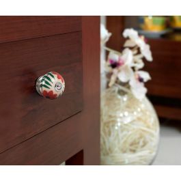 Rei Pomos Redondos para Mueble Porcelana Acabado Flor Rojo Ø40mm Mod. E500 Blister 4 Unidades con Tornillos