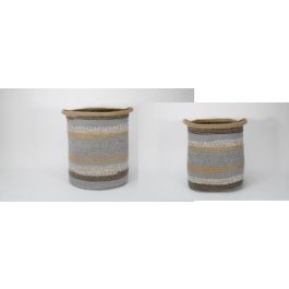DKD Home Decor Cesta Decorativa Boho de Almacenamiento en Algodón y Yute, Set de 2 Piezas, Color Gris y Natural, 40x40x45 cm