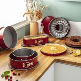 Molde de acero savarin TEFAL Delibake - Ø 25 cm - Rojo y gris - Con bisagra Molde de acero savarin TEFAL Delibake - Ø 25 cm - Rojo y gris - Con bisagra