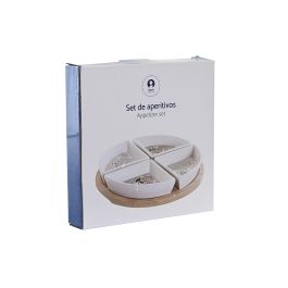 DKD Home Decor Aperitivo Tradicional Gres y Bambú Verde Beige Blanco Set 5 Piezas 21.5 x 1 x 21.5 cm Apto Lavavajillas