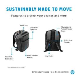 HP Renew Travel Mochila para Portátil de 15.6 Pulgadas con Compartimento Acolchado, Compatible con Serie 14/15/15s/Pavillon, Material Reciclado