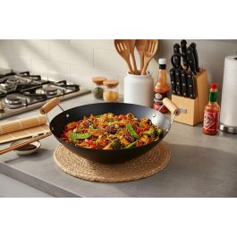 Inde Sartén Wok con 2 Asas de Madera, 35 cm (6 Unidades)