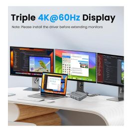 Conceptronic DONN25G Docking Station USB-C 15 en 1 con 2x HDMI, Ethernet, Lector de Tarjetas y Puerto Audio - Plata