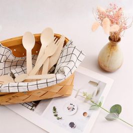 Wooow Set 12 Cucharas Desechables de Madera 16 cm para Fiestas y Eventos Biodegradables (36 Unidades)