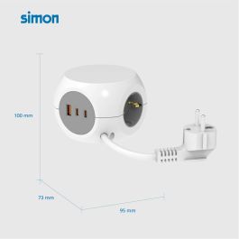 Simon Base Múltiple Combiball 3 Tomas Schuko + 1 USB-A + 2 USB-C 30W Blanca con Cable 1,4m