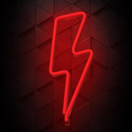 Forever Lampara Forever Neon Led Light Bolt - Luz LED Neon Decorativa Rayo Rojo con Soporte de Sobremesa, USB o Pilas