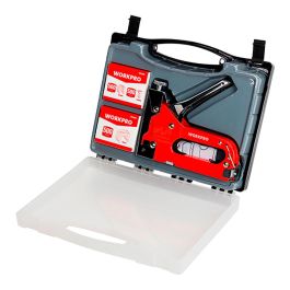 Workpro Kit Grapadora 3 en 1, 4-14 mm, Grapadora Manual con Grapas y Clavos, Estuche de Almacenamiento