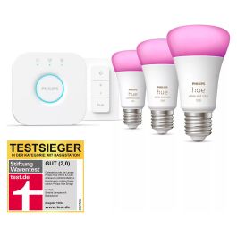 Philips Hue E27 3er Starter Set White & Color Ambiance Bombillas Inteligentes con Regulador de Intensidad, Bluetooth, 3uds