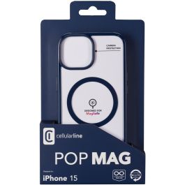 Cellularline Funda Pop MagSafe para Apple iPhone 15 Transparente con Bordes Azules - Compatible con Cargador Inalámbrico